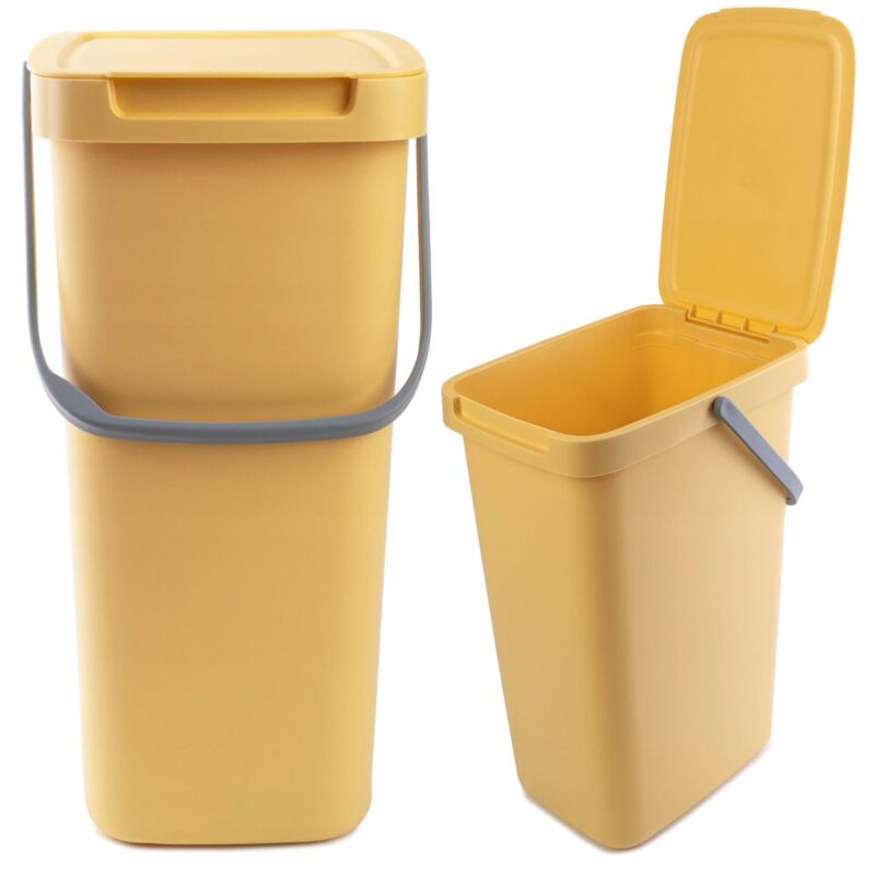Kadax - Poubelle avec couvercle et poignée, en plastique, pour le tri sélectif, rectangulaire avec couvercle à charnière (jaune, 12 l)