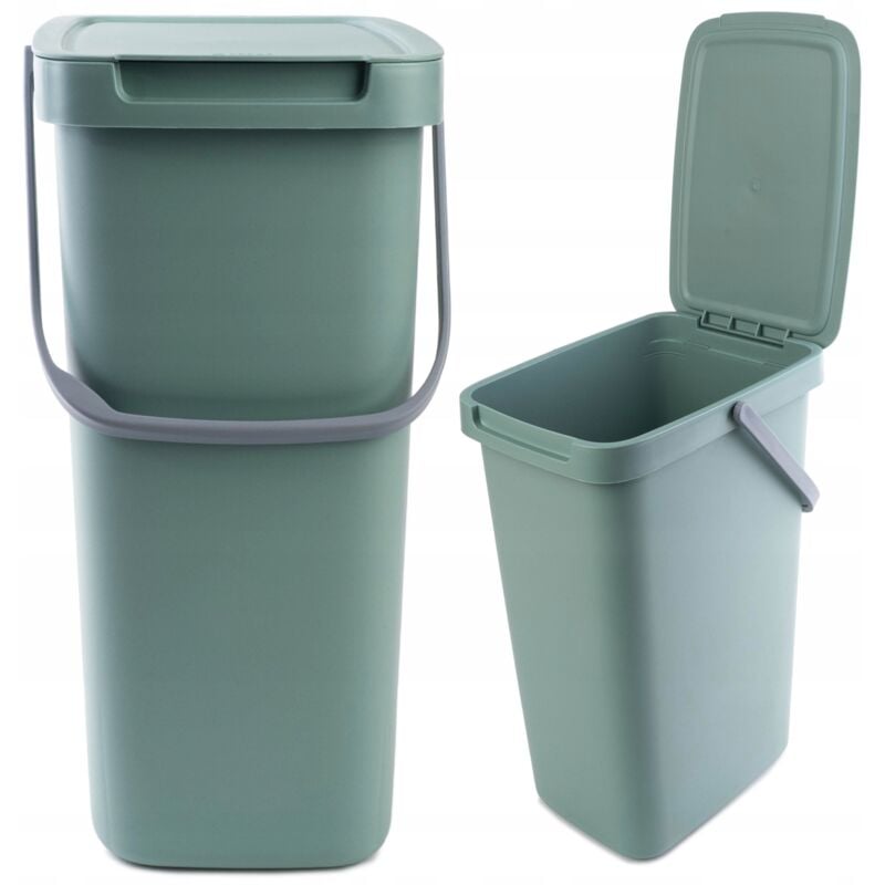 KADAX Poubelle avec couvercle et poignée, en plastique, pour le tri sélectif, rectangulaire avec couvercle à charnière (vert, 12 l)