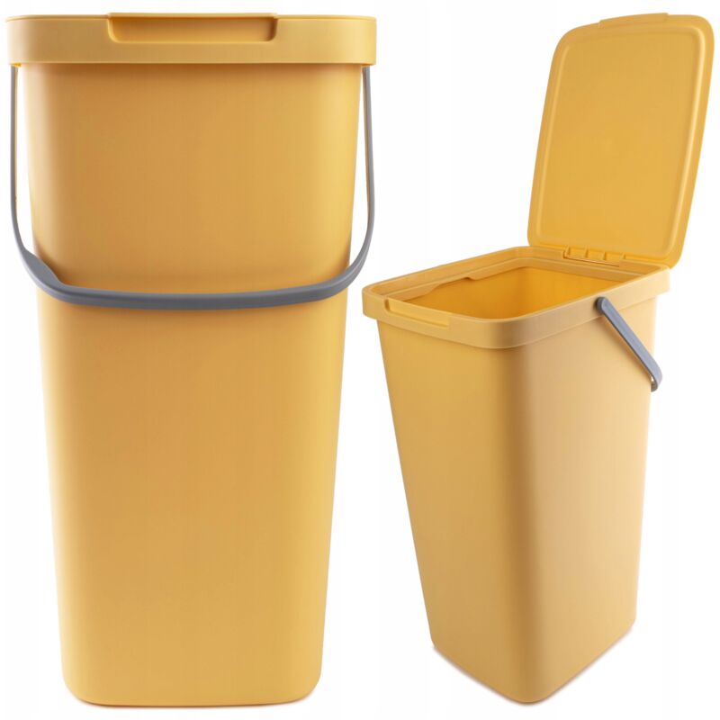 Poubelle avec couvercle et poignée, poubelle en plastique, pour le tri des déchets, rectangulaire, avec couvercle à charnière (jaune, 25 l) - Kadax