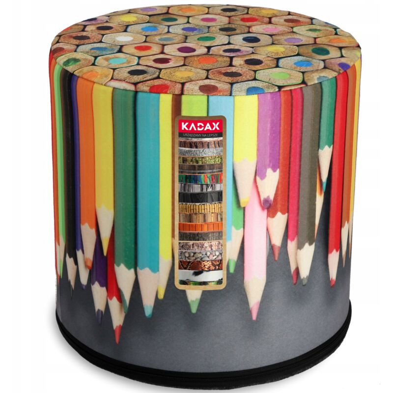 Pouf de chaise ronde avec housse lavable et coussin de sol ø 40 x 40 cm, Mousse, feutre de polyester., Crayon de couleur., 40 x 40 x 40 cm - Kadax