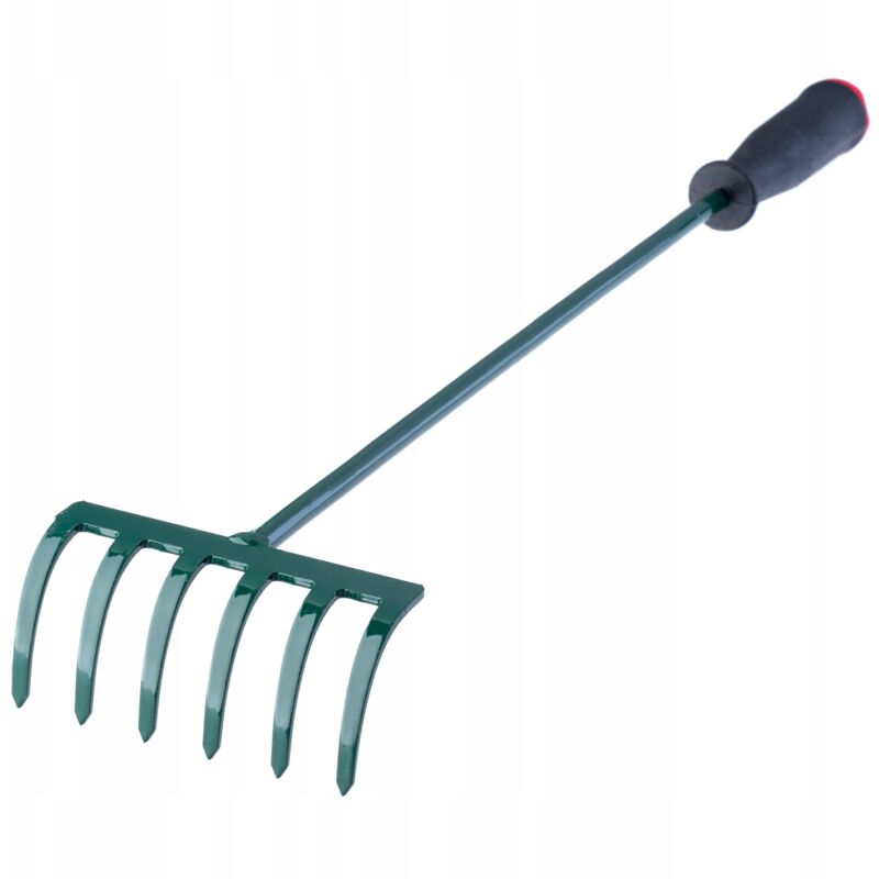 Kadax - Râteau à feuilles en métal avec manche et bâtonnets pour jardin, parterie, araignées, araignées et araignées Vert 60cm, 6 Zinken vert