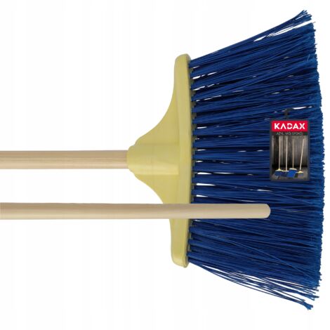 KADAX Scopa per strade e marciapiedi, Scopa da giardino con manico in legno, Scopa stradale in nylon, Scopa industriale per marciapiedi (Blu indaco)