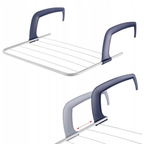 KADAX Sèche-linge de balcon, 52 x 36 x 1,5 cm, avec 3 m de longueur, sèche-linge, sèche-balcon, sèche-linge, pour balustrade de balcon, blanc