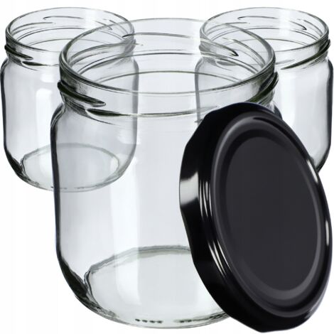 KADAX Set di 6 barattoli di marmellata da 425 ml con coperchio a vite - Barattoli per conservazione per marmellate, marmellate, miele (Nero)