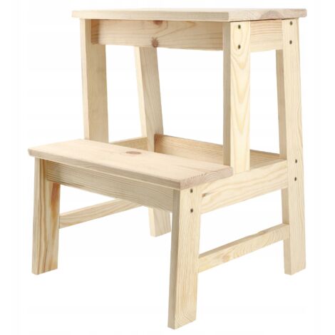 KADAX Sgabello con gradino in legno di pino naturale, sedia elegante per aggiungere un tocco di fascino rustico all'arredamento della tua casa (2 gradini)
