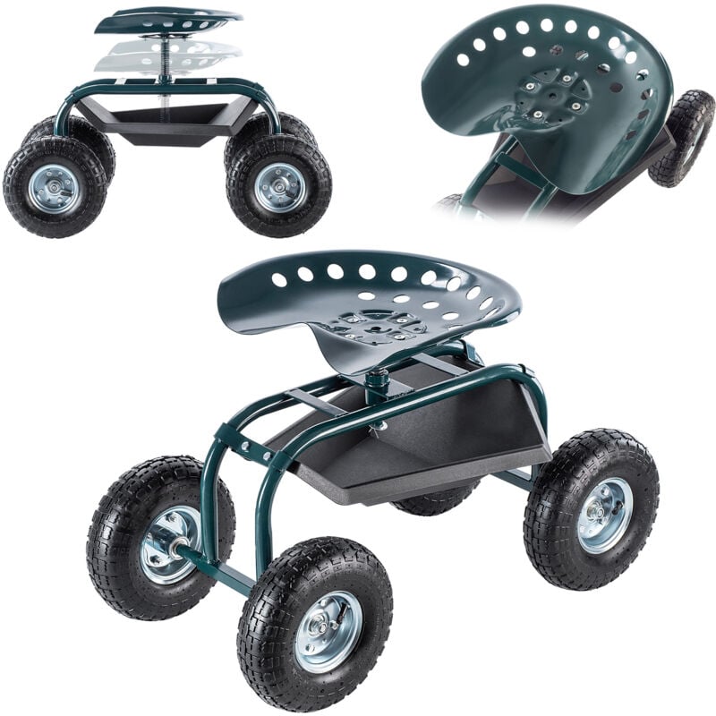 Siège roulant de jardin pour le jardinage avec étagère pratique - Siège de jardin mobile - Tabouret de jardin sur roulettes (vert - noir) - Kadax