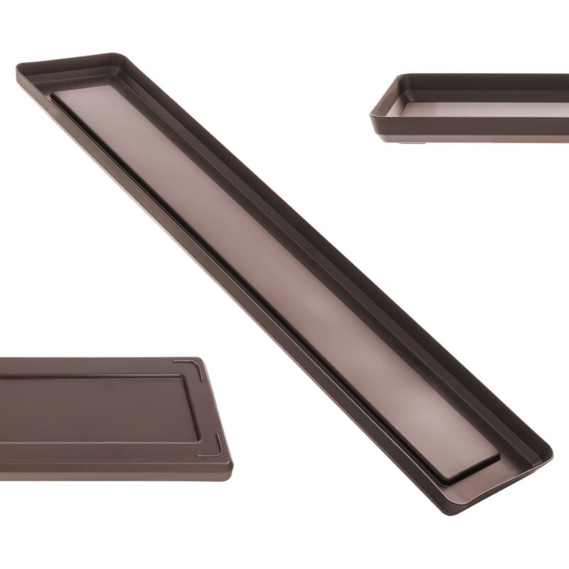 Soucoupe pour pot de fleurs, soucoupe en plastique, dessous pour plantes rectangulaires, soucoupe pour pots de fleurs, moka, 60 cm - Kadax