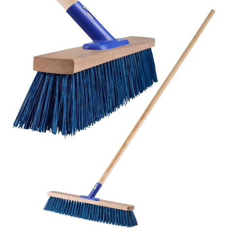 KADAX Straßenbesen mit langem Stiel aus Holz und Nylon, Kehrbesen, Blau, 50 cm
