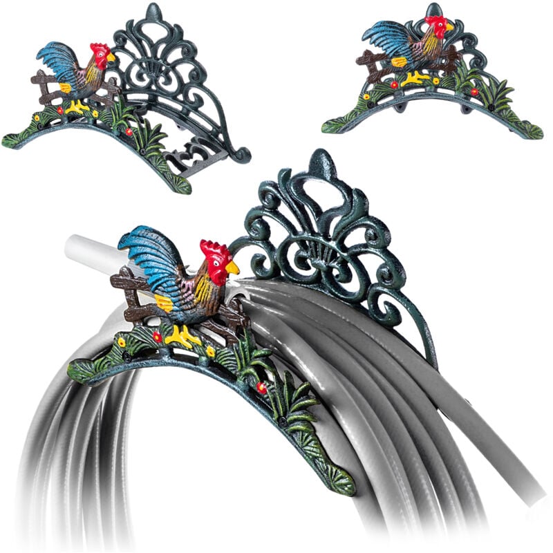 Support de tuyau d'arrosage en fonte, crochet rustique, support mural décoratif pour tuyau d'arrosage, tuyau à vide et rallonge (multicolore) - Kadax