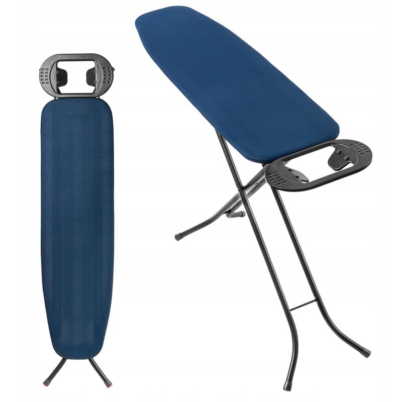 Table à Repasser 110 x 30 cm, Planche Pliable avec Housse en Coton, Support pour Fer, Pieds Antidérapants et Hauteur Réglable (Bleu foncé) - Kadax