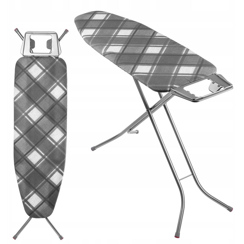 Table à Repasser 120 x 38 cm, Planche Pliable avec Housse en Coton, Support de Fer Intégré, Pieds Antidérapants et Reglable Hauteur (Carreaux) - Kadax