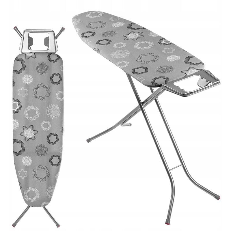 Table à Repasser 120 x 38 cm, Planche Pliable avec Housse en Coton, Support de Fer Intégré, Pieds Antidérapants et Reglable Hauteur (Gris) - Kadax