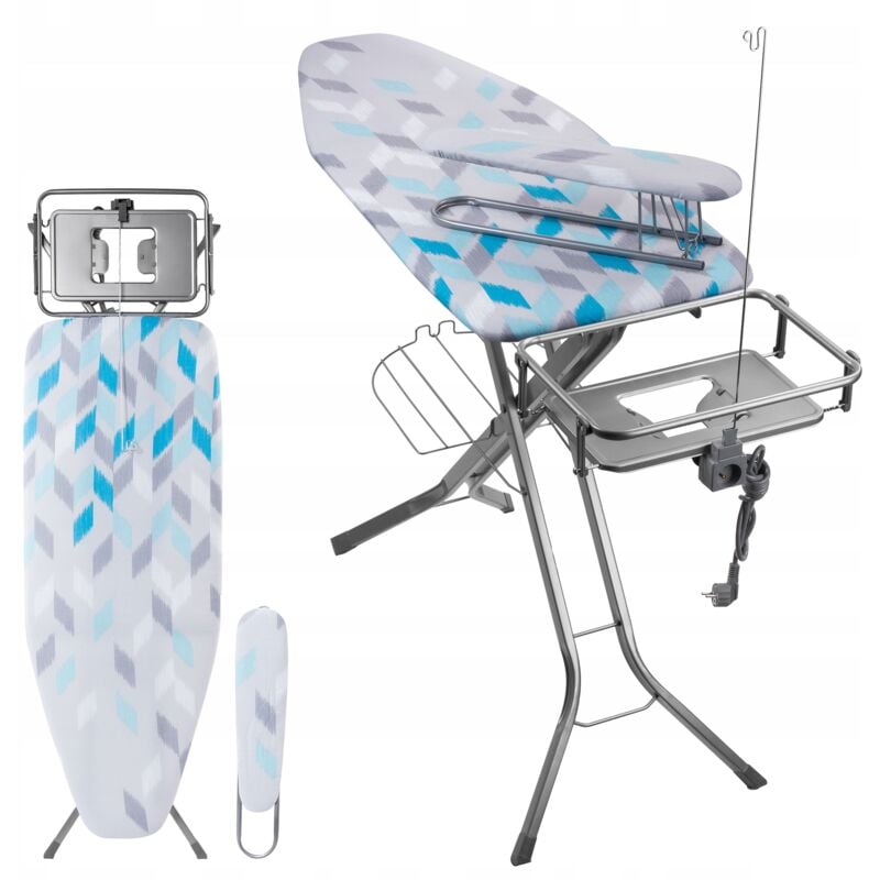 Table à Repasser pour Centrale Vapeur, Planche à Repasser avec Prise de Courant et Hauteur Réglable pour Un Repassage Facile (130 x 48 cm, Bleu)