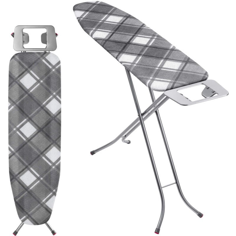 Table à Repasser pour Centrale Vapeur, Planche Pliable avec Housse en Coton, Support de Fer Intégré et Pieds Antidérapants (114 x 34 cm, Gris) - Kadax
