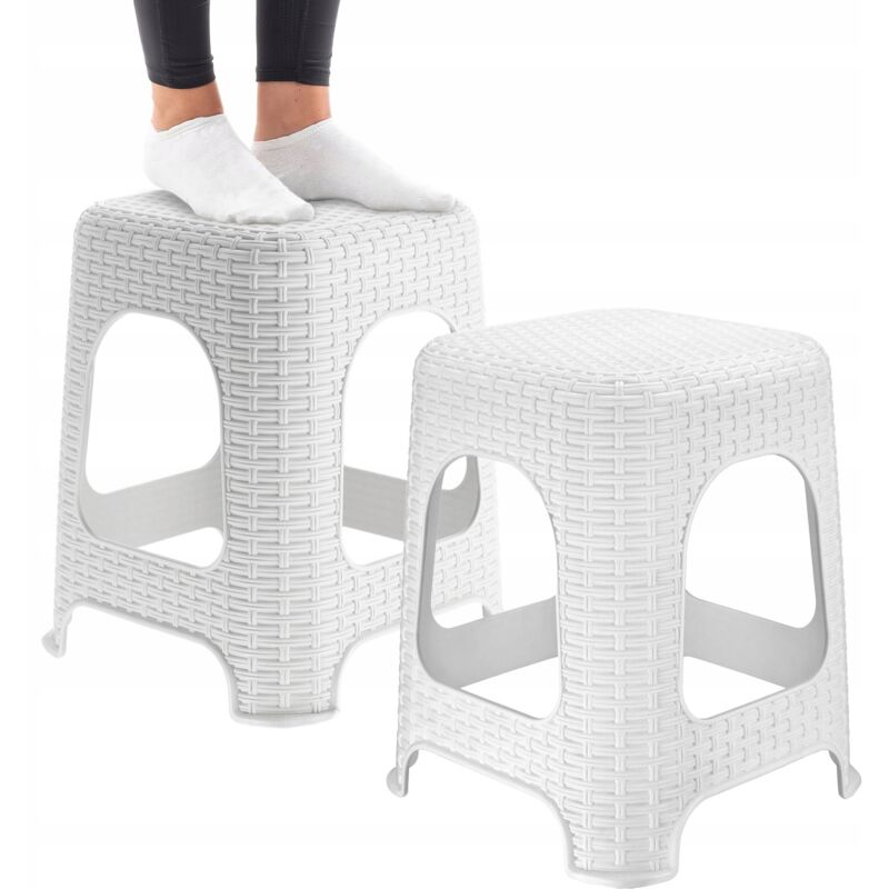 Tabouret Tabouret de Cuisine Rotin Blanc 2 pcs - Kadax