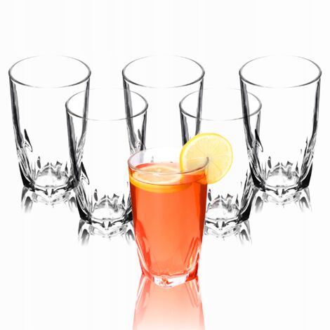 KADAX Verres à boire, lot de 6, verres à eau transparents à base renforcée, verres à jus à paroi épaisse, verres cannelés, verre à boire (haut, 440ml)