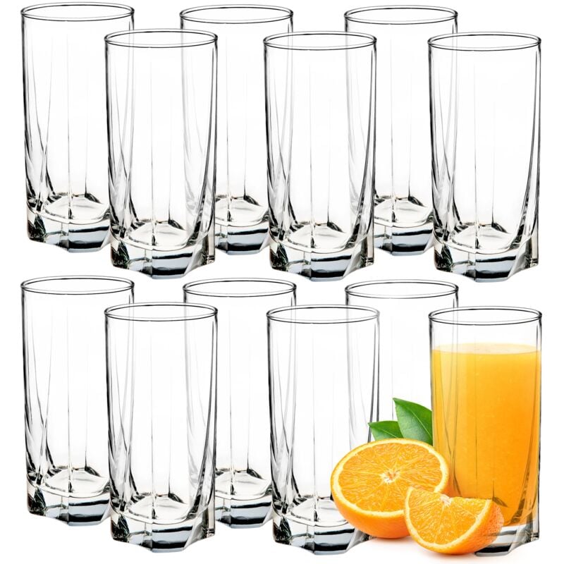 Verres à Boire pour Toutes les Occasions, Verres Transparents pour Jus, Cocktails, Eau et Soda d'une Élégance Incomparable (380 ml, Lot de 12) - Kadax