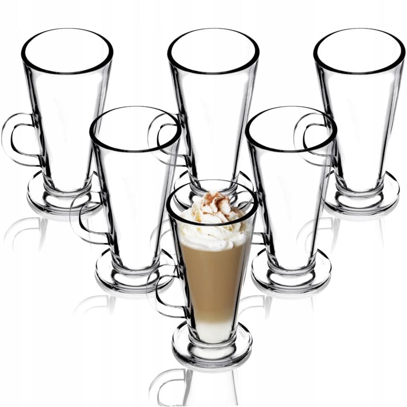 KADAX Verres à Café de 260 ml, Tasses avec Poignées en Verre Transparent pour Latte Macchiato, Cappuccino, Café au Lait, Thé, Jus et Eau (Lot de 6)