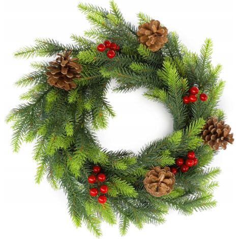 KADAX Weihnachtskranz aus PE-Kunststoff, Weihnachtskranz für Tür, Adventskranz, Türkranz für Weihnac