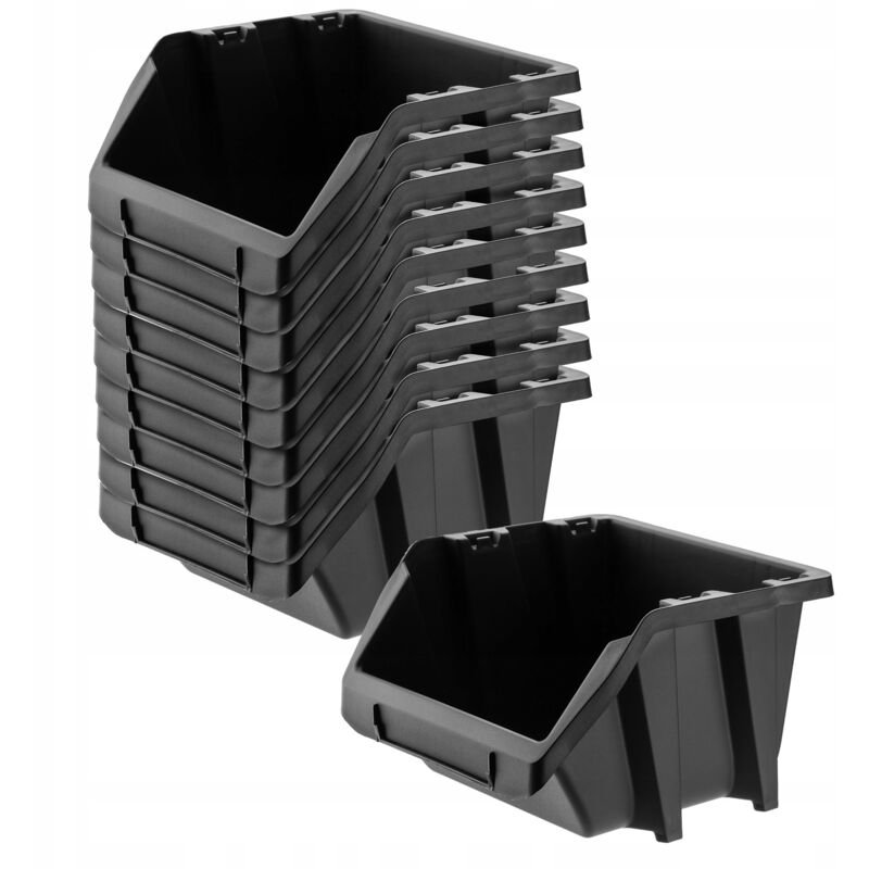Werkstatt-stapelkiste, Lagerboxen (schwarz, 10er Set - 214x198mm) - Kadax
