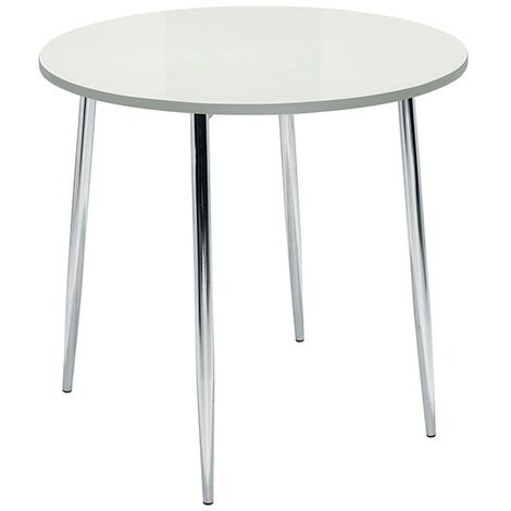 main image of "Kadi Round White Gloss 4 Leg Table Beech Table Top Chrome Legs"