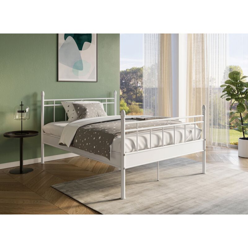 Kady - Lit double en métal blanc kady 140 x 190 cm