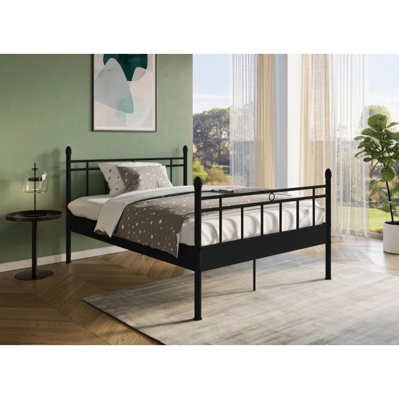 KADY - Lit double en métal noir KADY 140 x 190 cm