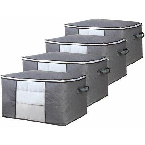 KAEJYIUT Boîtes de rangement pour vêtements 4 pièces, bac de rangement sous le lit non tissé de grande capacité, sac de sport à chaîne à tirette 60x40x35cm, couverture de couette, gris