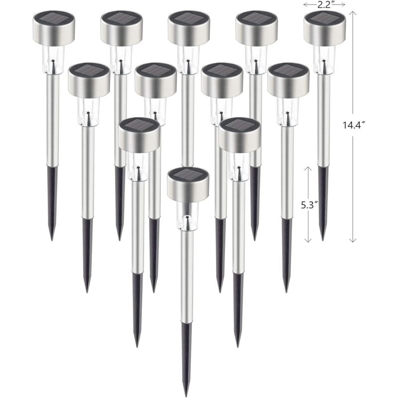 Lot de 12 lampes solaires pour allée, en acier inoxydable IP44, étanches, marche/arrêt automatiques, éclairages solaires extérieurs pour jardin,