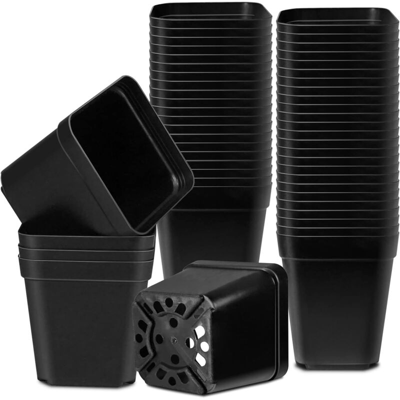 Pots pour Semis, 7cm 50 Pieces Pots de Pépinière, Plastique Réutilisables Carré Pot semis/Godets Semis/Pot de Repiquage/Pot de Culture pour la
