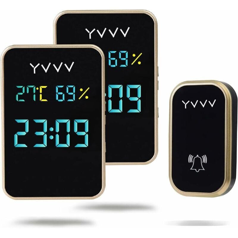 Shmshng - Sonette sans Fil, Carillons Étanche sans piles, Sonnette équipée d'un capteur de température et d'humidité, temps d'affichage, Kit de 1