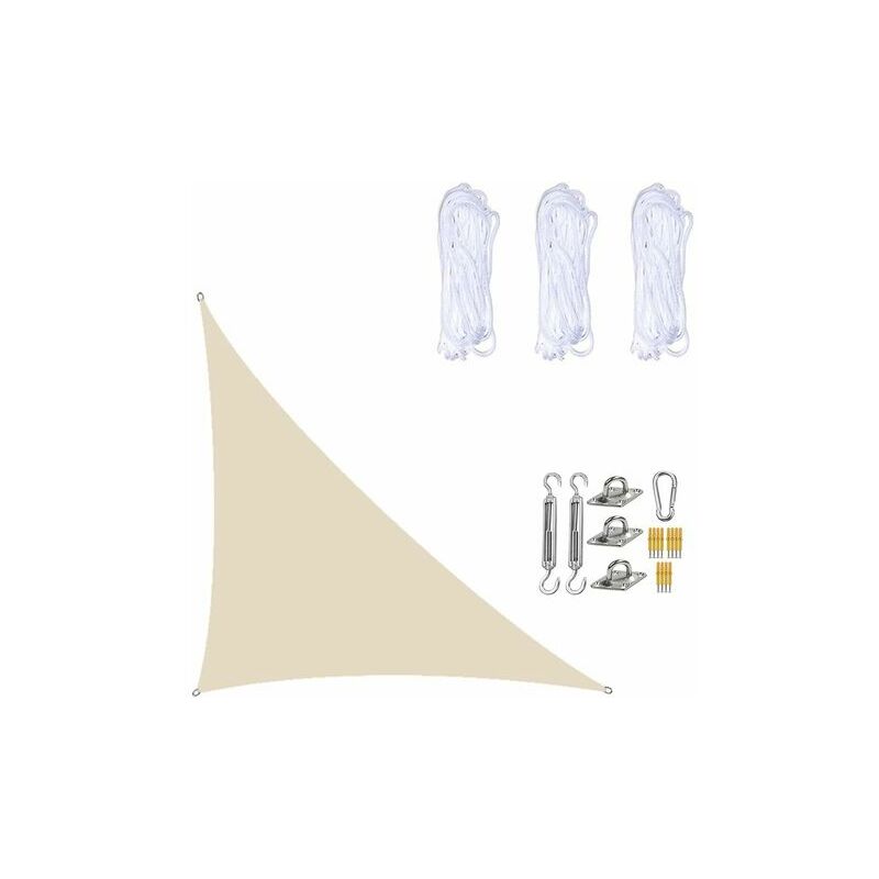 Qiyao - Voile D'ombrage Imperméable 3× 4 ×5 Mètres, Triangle Droit, Toile D'ombrage De Protection Solaire Avec Kits De Fixation Pour Terrasse De