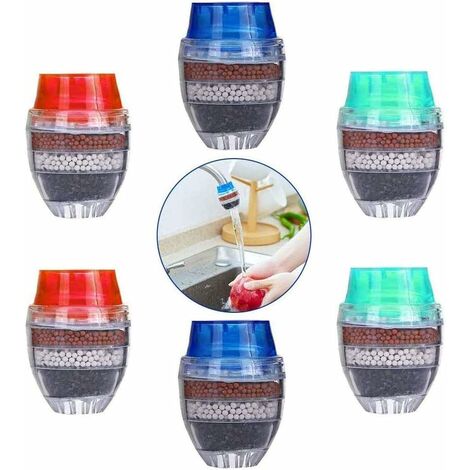 KAEJYIUT6Pièces Mini Filtre à Eau pour Robinet Maison Cartouche de Noix de Coco Charbon Robinet l'eau du Robinet Propre purificateur Filtre,Rond à Charbon Actif 5 Couches Home Eau Purifiée Robinet