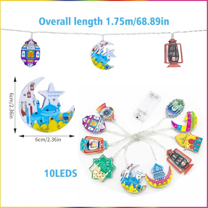 Guirlande Lumineuse Ramadan, 10 LED USB Lumières Étoile Lune Décorations de Lumière du Ramadan, l'Aid Moubarak Decoration Couleur LED Guirlande