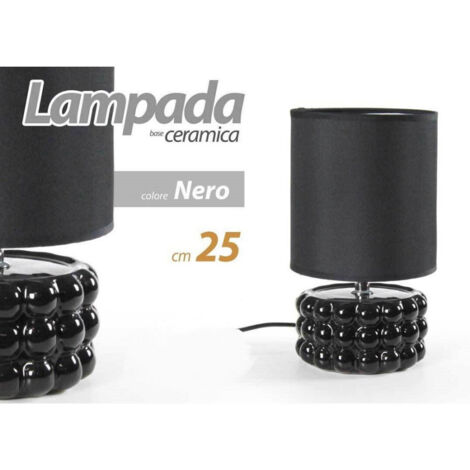 Kaela - Lampada Abat Jour Da Tavolo Comodino E14 Base Ceramica Nero Lux 25x15 Cm 837395 -