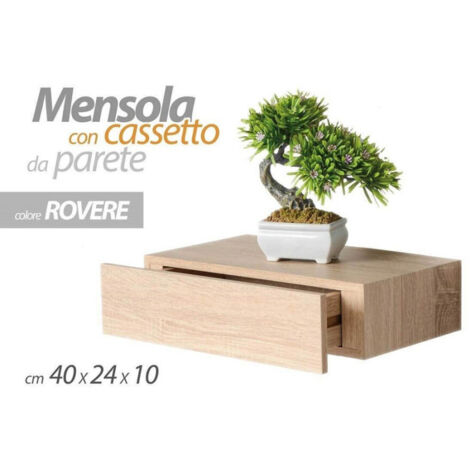 Kaela - Mensola Da Parete Con Cassetto Sospeso Pensile In Legno Rovere 40x24x10cm 782510 -