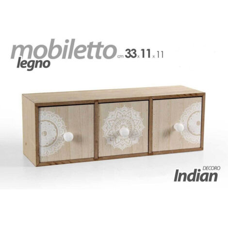 Kaela - Mobiletto Cassettiera Porta Gioie Oggetti Trucchi Legno Indian 33x11x11cm 748356 -