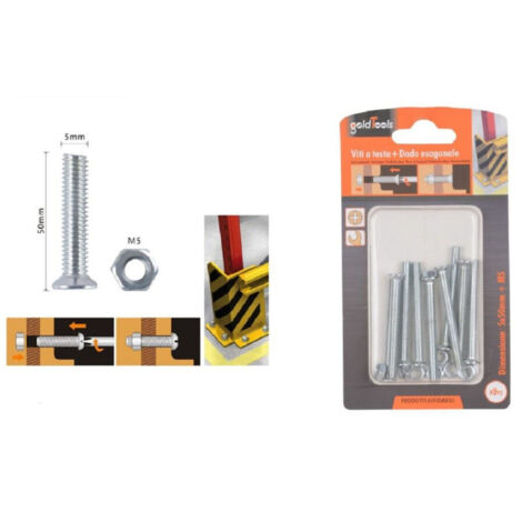 Kaela - Set 9 Pezzi Viti Vite Testa A Croce Piatta 5 X 50 Mm Con Dado Esagonale M5 90942 -