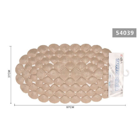 Kaela - Tappeto Antiscivolo Ovale Con Conchiglie Beige Vasca Bagno Doccia 67x37cm 54039 -