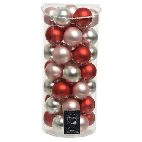Kaemingk Palline di Natale in vetro da 6 cm, 15 pezzi, opache e lucide e trasparenti, palline per albero di Natale e decorazioni per albero di Natale, mix rosso natalizio