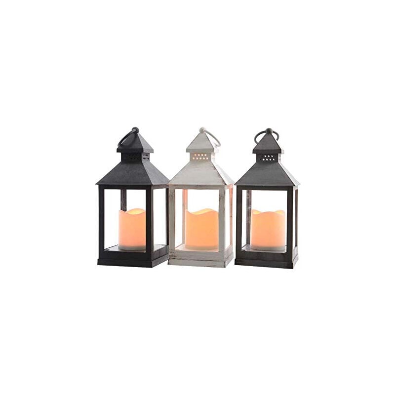 Kaemingk Lanterne Led En Plastique - 24 Cm - Avec Pile - Minuteur - Gris 894382