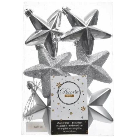 Kaemingk Sh.Proof Stars stelle in plastica lucida opaca glitter argento articoli natalizi