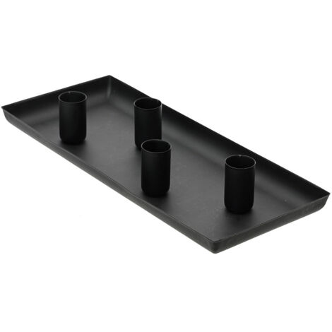 Kaemingk Vassoio decorativo nero con 4 portacandele magnetici di 12 x 29 cm, metallo