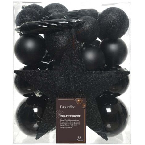 Kaemingk Weihnachtskugeln bruchfest, langlebig, schwarz 33 Kugeln + Stern Christbaumschmuck