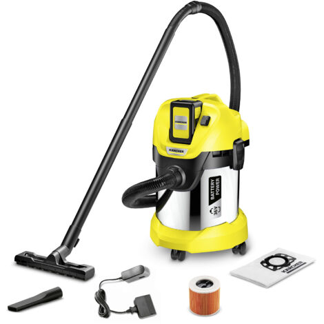 Kärcher Aspirapolvere multiuso Wd 3 Batterie Premium Set, 17 Litri, Con batteria e senza controllo di accensione, Metallo, Nero/Giallo, Modello Nuovo