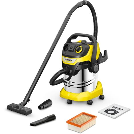Kärcher aspiratore solidi liquidi WD 5 P S V-25/5/22 con presa elettroutensile, 1100 W, contenitore in acciaio inox: 25 l, tubo di aspirazione: 2,2 m, funzione soffiante, filtro in vello