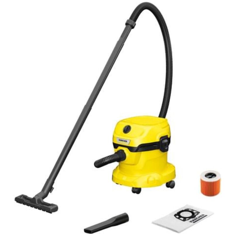 Karcher Aspirateur de chantier eau et pousière WD 2 Plus V-12 4 18 1000W cuve polypro avec soufflerie Cable 4m et flexible 1,8m, avec filtre