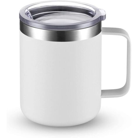Kaffeebecher aus Edelstahl mit Deckel und Henkel, doppelwandige Isolierung, wiederverwendbar für Reisen und den täglichen Gebrauch