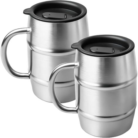 Kaffeebecher mit Henkel, 500 ml: 2 Edelstahlbecher mit Deckel, doppelwandig isolierte Kaffeebecher, Edelstahl-Kaffeebecher, Bierkrug, Kaffeetasse