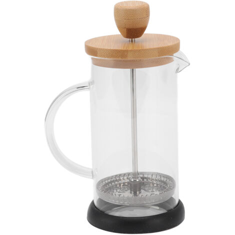 Kaffeebereiter aus hitzebeständigem Borosilikatglas (French Press) – 350 ml mit Bambusdeckel für Kaffee und Tee